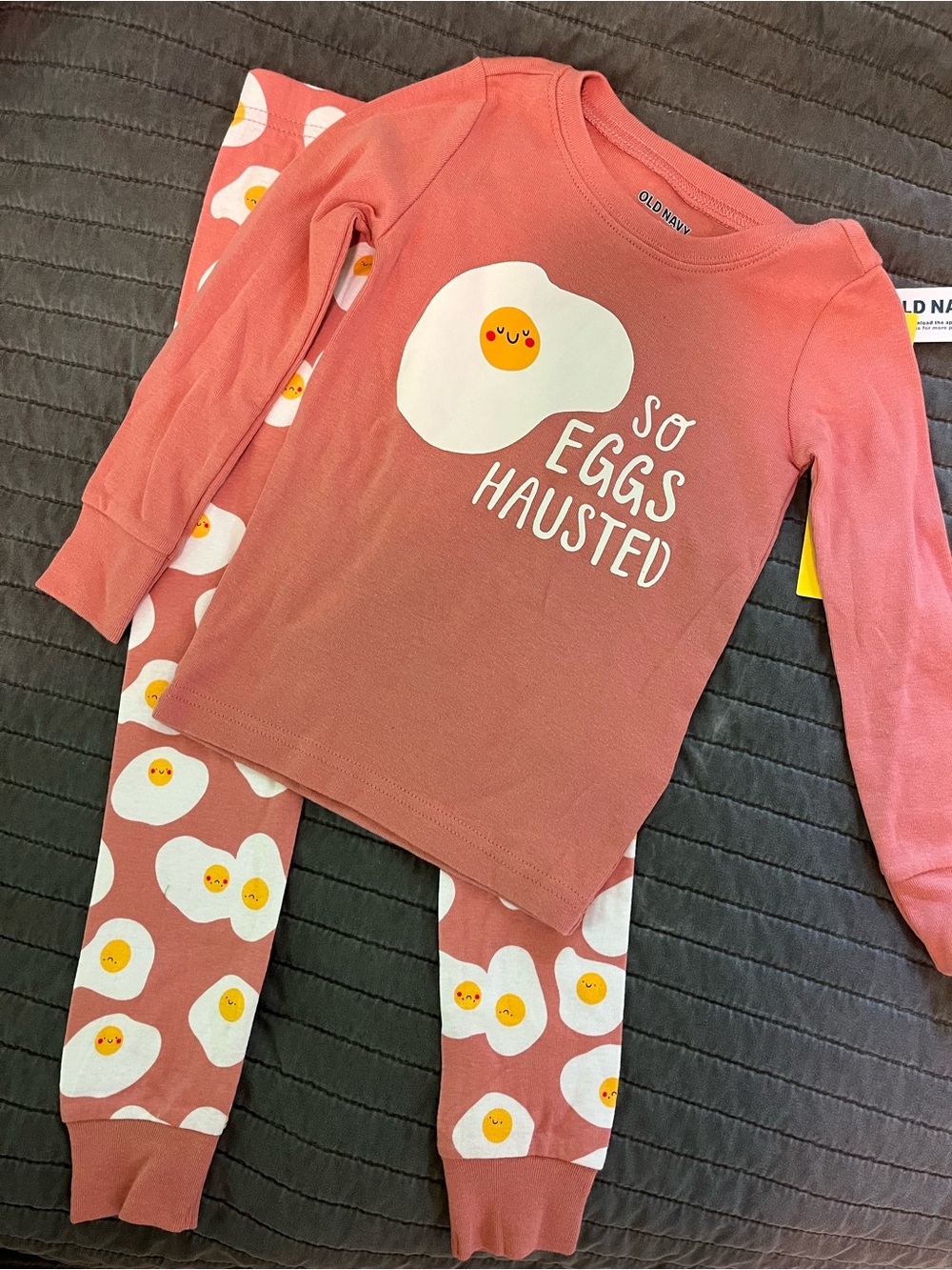 Old Navy Kids Pink 'So Eggs-hausted' Egg Print Pajama Set